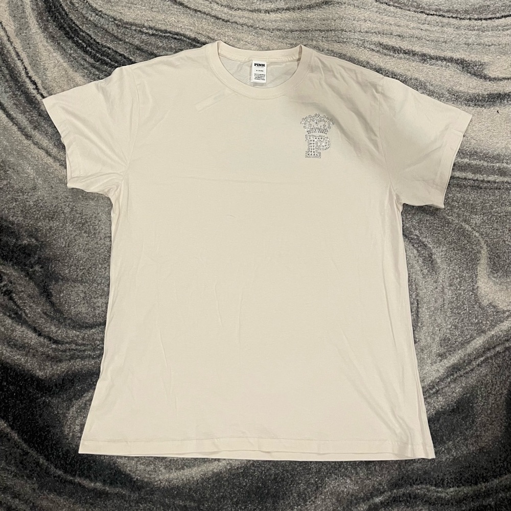 New Victoria’s Secret PINK Shirt (M) Shirt Bling Logo Cream  NWT